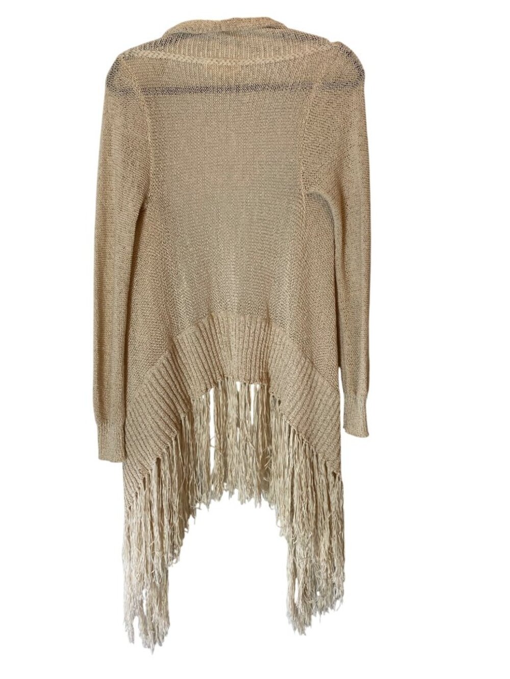 Lovestitch Open-Front Beige Cardigan Fringe Hem Medium Cotton Blend - Picture 3 of 11
